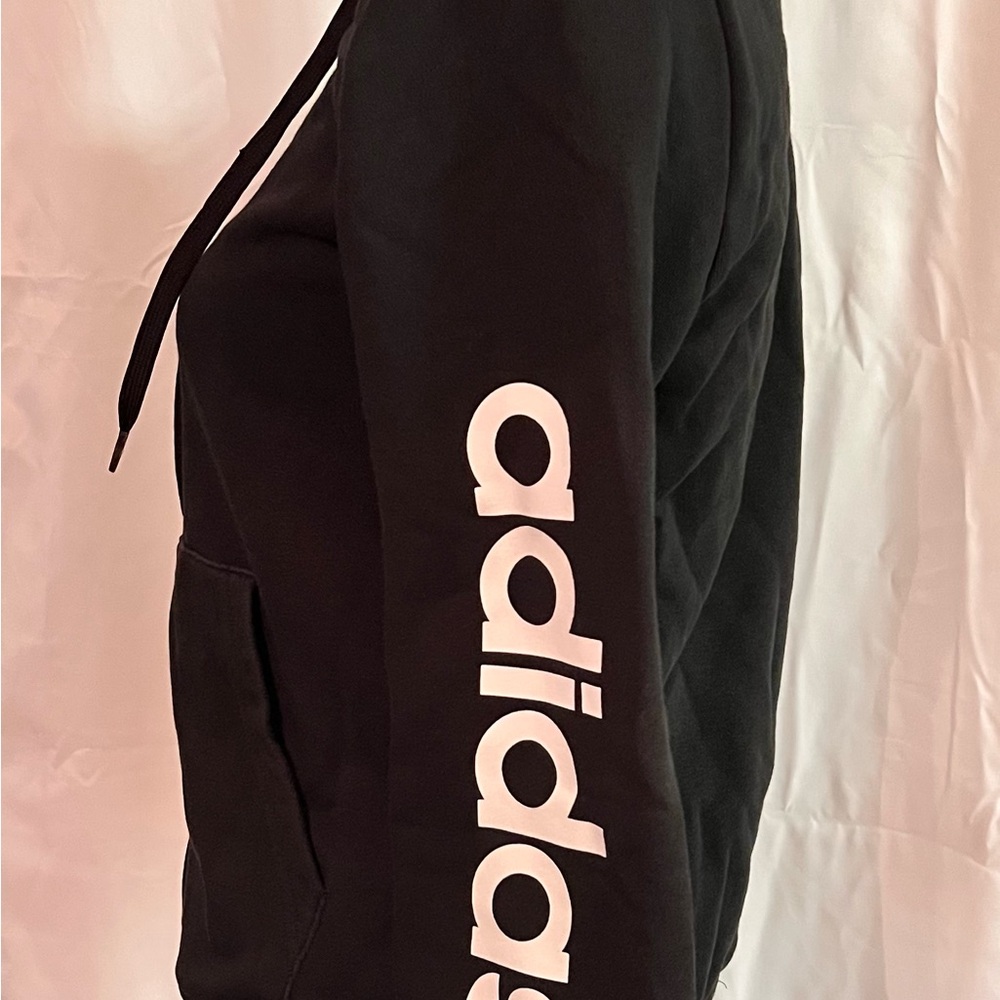 Adidas Black Hoodie with White Sleeve Logo